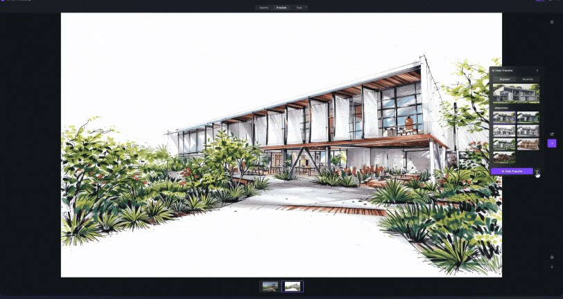 Estilos de Renderizado Arquitectónico Hechos Fáciles con Transferencia de Estilo por IA
