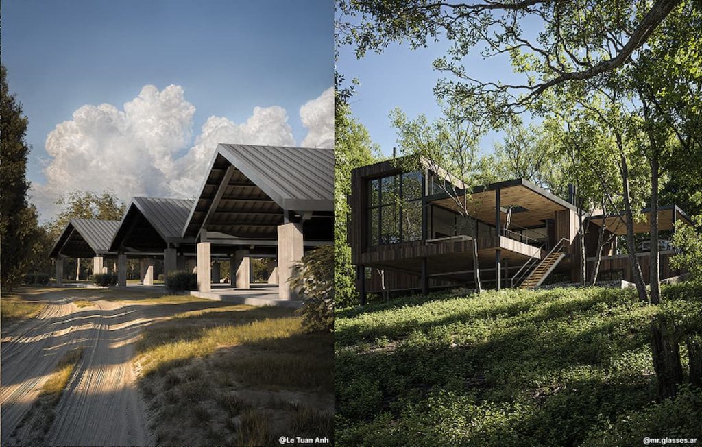 Outdoor Design scene in D5 Render shown in two-point perspective