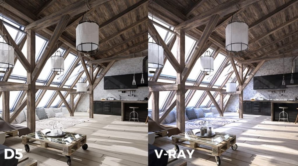 D5 vs Vray: D5 Render wins in faster real-time 3D rendering for small firms.